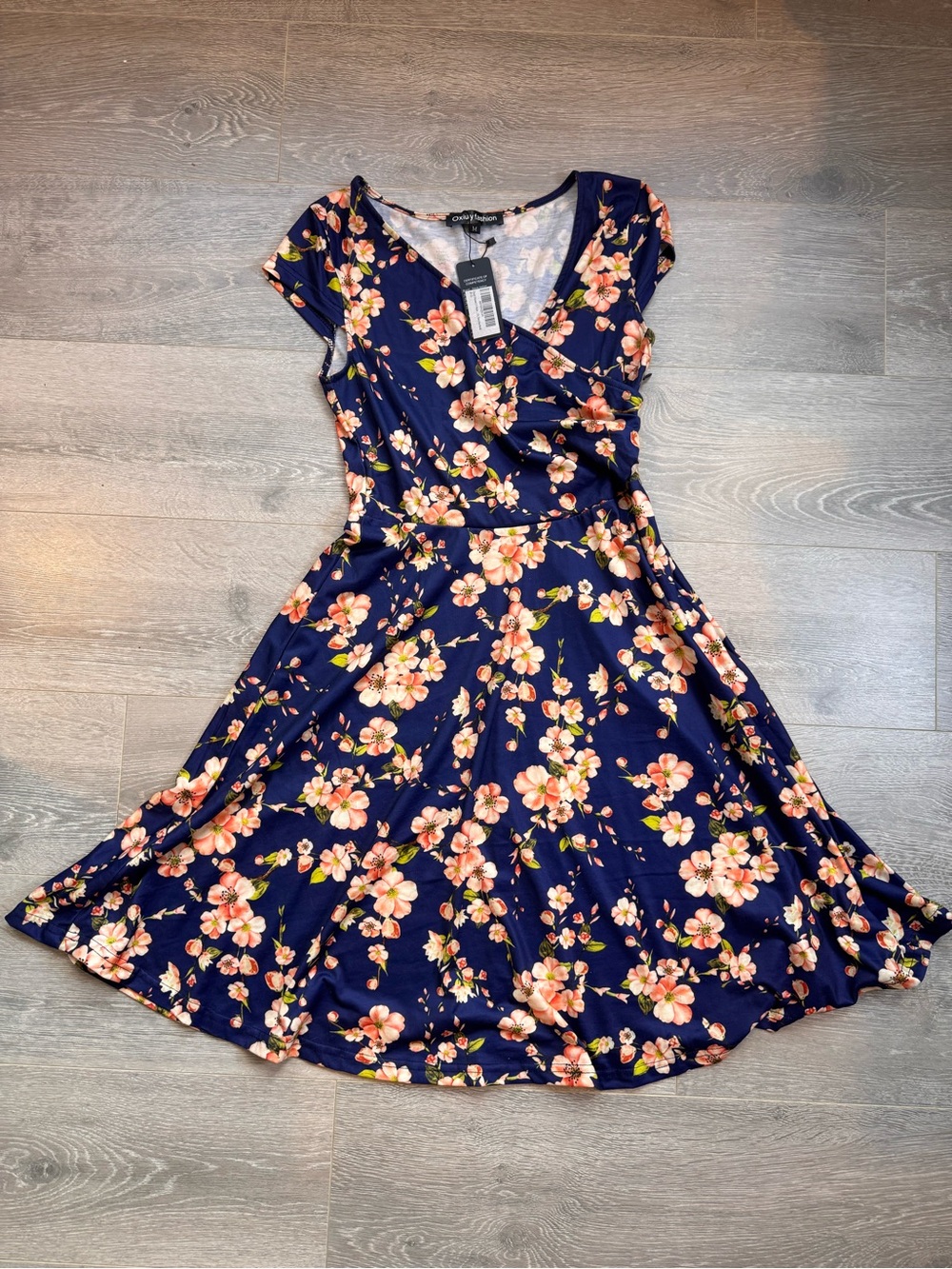 Fit and Flare Navy Floral Dress Womens M